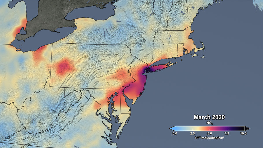 Air pollution on the East Coast of the United States has dropped by as much as 30% according to data from NASA satellites
