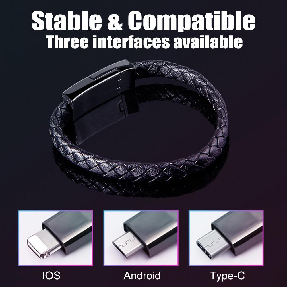 USB Charging Bracelet Cable Fashion Double Braided Leather Wrist Data Charger Cord