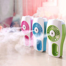 Load image into Gallery viewer, Handheld Rechargeable Humidifier Spray Cooling Mini Fan Air Misty Electric Fan
