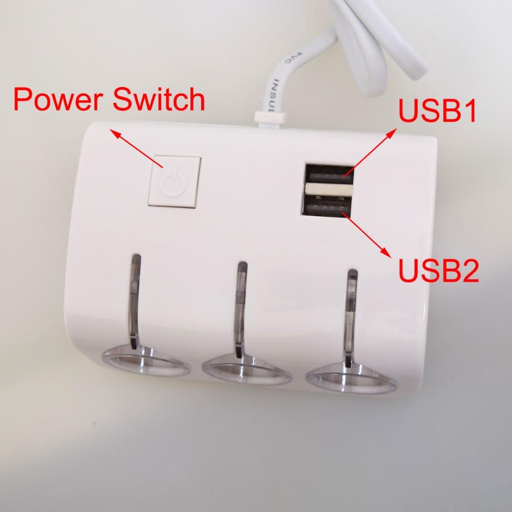 10pcs 12-24V Truck Universal 1to3 Cigarette Lighter Charger 3-Way Splitter+5V Dual Female USB Chargers for iPhone iPad Air-White