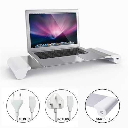 4 Ports USB Charger Computer Monitor Riser Save Space Stand For TV Macbook Notebook