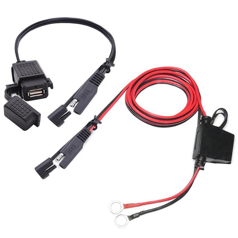12-24V Universal Waterproof SAE USB Cable Connector 2.1A Port With Fuse for Cellphone Tablet GPS Motorcycle Modified Accessories