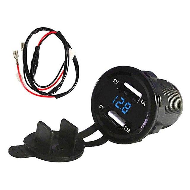 12V 3.1A DC Car-styling Motorcycle Dual USB LED Charger Socket with Cable Voltage Voltmeter Panel