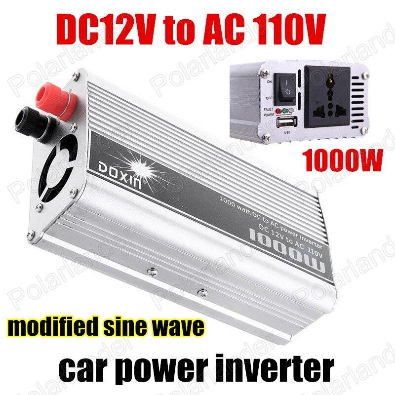 12V DC to AC 110V Car Auto Power Inverter Converter Adapter 1000W USB Free Shipping Modified Sine Wave
