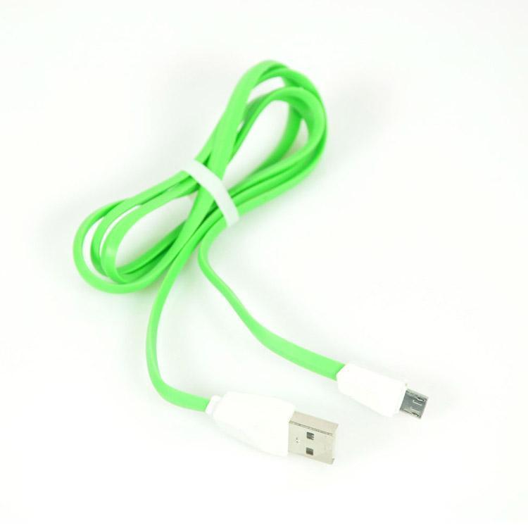 Micro USB To USB Noodle Data Cable Sync Charging Cable For All Android Smartphones (Green/Silver)