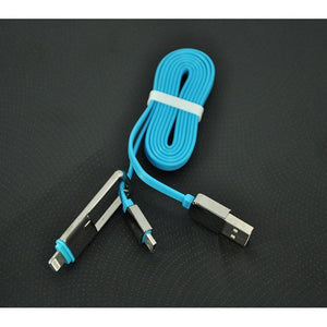 2 In 1 USB To Micro USB & Lightning Data Cable For All Android & iOS Smartphones (Blue/Gray)