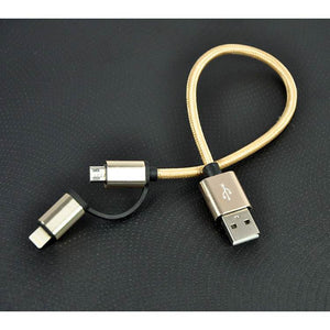 2 in 1 USB To Micro USB & Lightning USB Weave Data Cable For All iOS Android Smartphones (Gold)