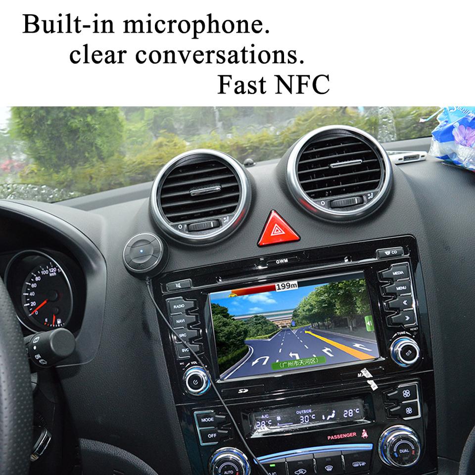 2016 NEWEST 3.5mm Bluetooth 4.0 Hands Free Stereo with NFC Function AUX Receiver Music Aux Speakerphone 2.1A USB Car Charger