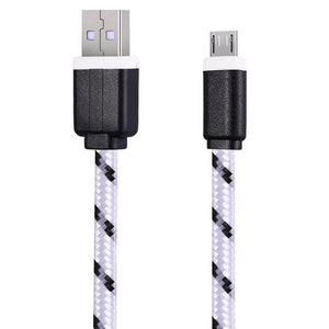 3M Braided Fabric Flat Colorful Micro USB Synchronization Data Charger Cable Cord for Android Smart Phones