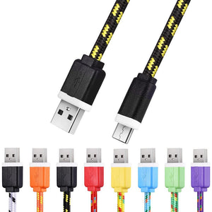 3M Braided Fabric Flat Colorful Micro USB Synchronization Data Charger Cable Cord for Android Smart Phones