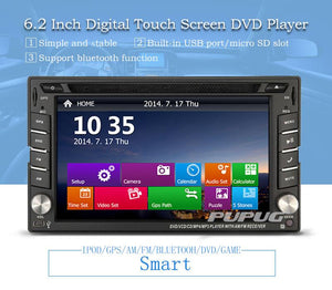 2018 New 6.2" Touch Screen car dvd player gps navigation USB SD Bluetooth AM/FM 2din in dash TFT +free rear camera+ free GPS map