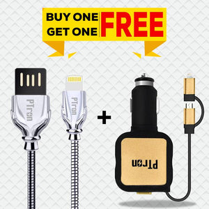 Buy PTron Dynamite Dual USB Car Charger, Get Falcon Pro 2.1A Lighting USB Charging Cable Free