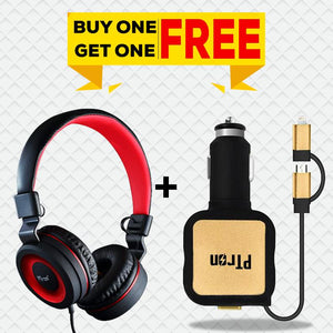 Buy PTron Mamba Stereo Wired Headset with Mic, Get Dynamite Dual USB Car Charger Free
