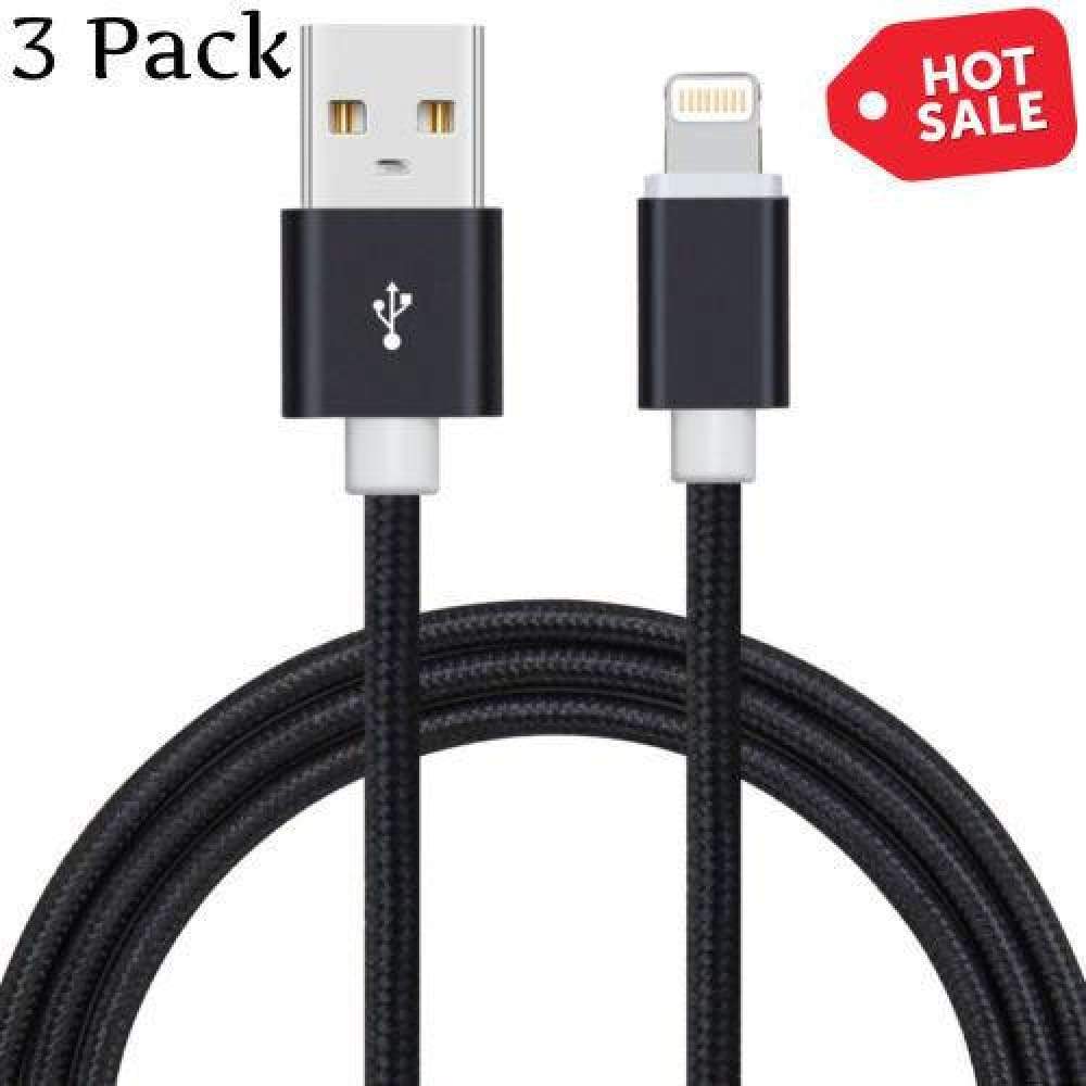 3 PACK 10 FT Heavy Duty Braided Lightning USB Charger Cable Cord iPhone 7 8 X 6s