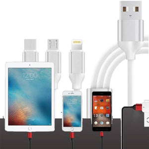 3 in 1 Nylon Braided Fast Multi Charger Cable for Micro USB, iOS and Type-C Devices, (Multicolour)