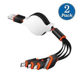 (2 Pack)Multi Charger,KINGBACK Retracrable 4 in 1 Multifunctional USB Cable Adapter Connector with Type C/Micro USB/8 Pin Lighting/30 Pin for iPad, 7 Plus,Andriod,and More