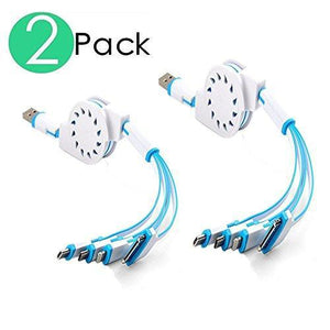 (2 Pack)Multi Charger,ANSOTT(3.3ft)Retracrable 4 in 1 Multifunctional USB Cable Adapter Connector with Type C/Micro USB/8 Pin Lighting/30 Pin for iPad, 7 Plus,Andriod,and More(Blue+White)