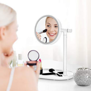 Save on lighted makeup mirror mirror with cosmetic organizer tray 1x 3x magnification usb charging 270 degree adjustable led light makeup vanity for desk or tabletop white