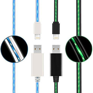 (2 Pack) Lightning Cable 3ft , Ehoomely Visible Flowing Current EL Fast Charging Cable Sync Data Cord for iPhone 7 / 8 / X / 6s/ 6 / 5 / 5s / 4 / iPad / iPod (blue+green)