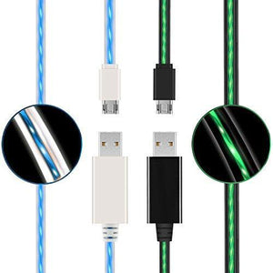 (2 Pack) USB to Micro Cable, Ehoomely Led Flowing Micro USB2.0 Quick Charging Cable Sync Data Cord for Android Phones, Samsung, Huawei, HTC, Motorola, Nokia & More (blue+green)