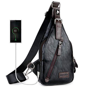 Alena Culian Sling Backpack Men Leather Chest Bag Crossbody Shoulder Bag For Men(Black)