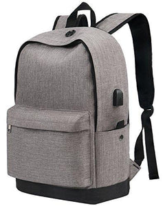 Backpack, Water Resistant School Backpack with USB Charging Port for Women Men, Canvas College Student Rucksack Fits 15.6 Inch Laptop and Notebook, Daypack for Travel Outdoor Camping