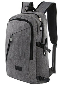 Business Laptop Backpack, Slim Anti Theft Computer Bag, Water-resistent College School Backpack, Eco-friendly Travel Shoulder Bag w/ USB Charging Port Fits UNDER 17" Laptop & Notebook by Mancro (Grey)