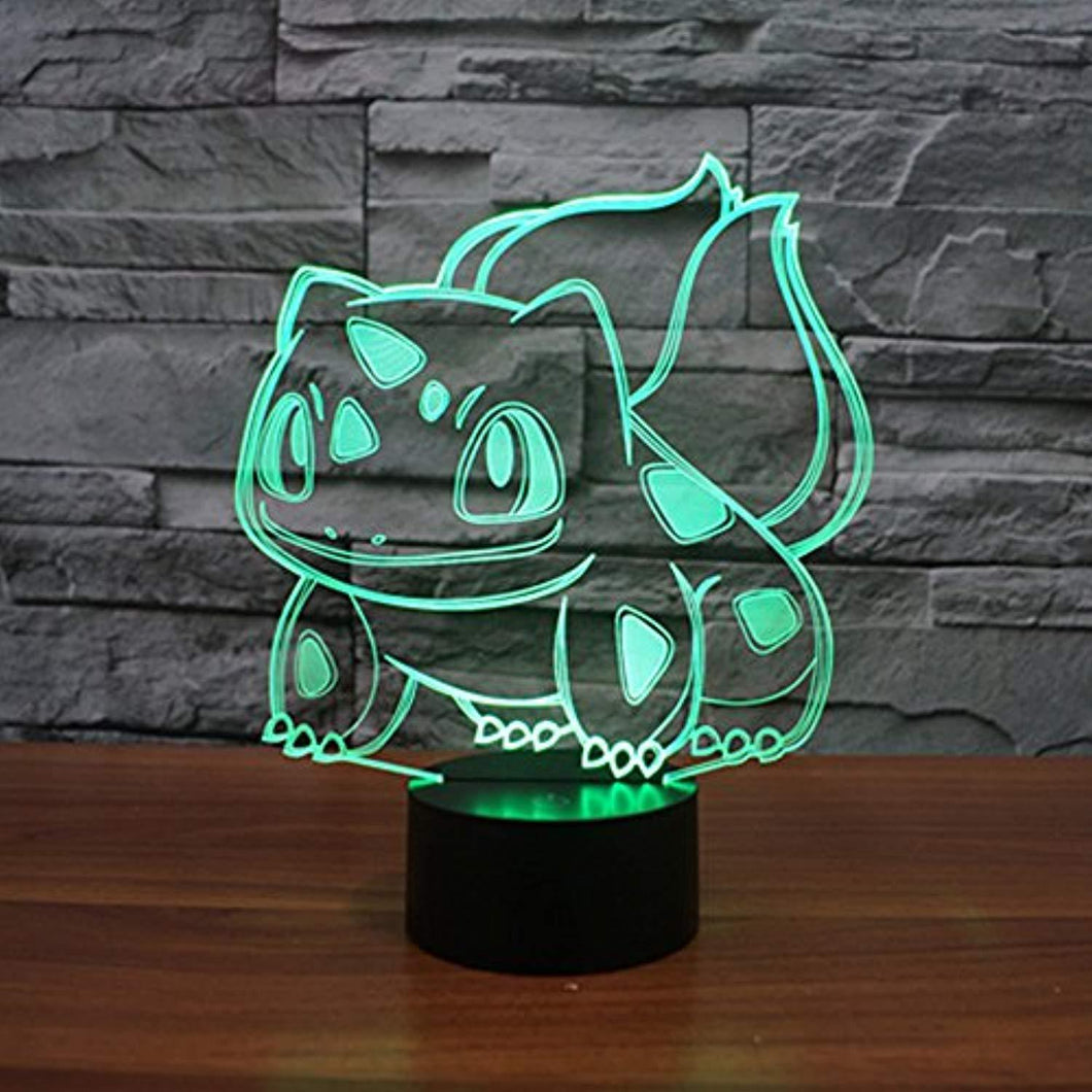 3D Night Light for Pokemon Bulbasaur, Elsley 7 Color Touch Switch Table Desk Lamp with Acrylic Flat & ABS Base & USB Charger