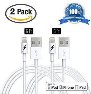 (2 PACK) 6 FT iPhone 6 & 7 Charger Cable - Certified Lightning to USB Charging Cord Connector - Durable & Fast - Zeus Guarantee