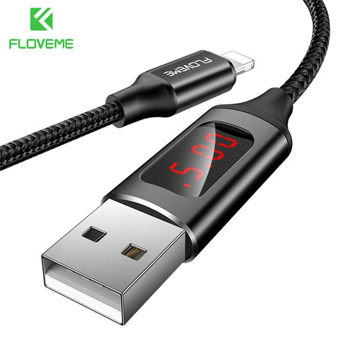 LED Digital USB Cable for IPhone X 7 8 Plus 6 Charger 2.1A(Max) Voltage Current Display Charge Data Nylon Braided Cable