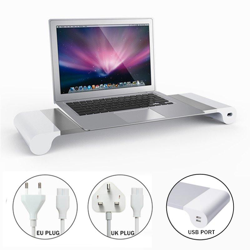 4 Ports USB Charger Computer Monitor Riser Save Space Stand For TV Macbook Notebook
