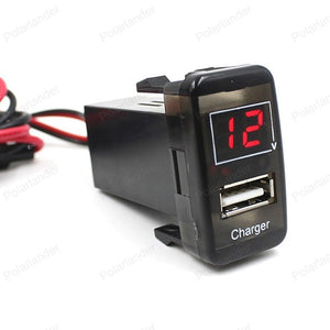 5V 2.1A Car Charger For T/OYOTA V/IGO Auto Dashboard USB port cell Phone adapter Voltmeter with Wire