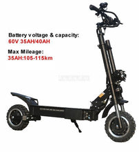 Load image into Gallery viewer, 60V 35AH/40AH Double Drive 1600W*2 Off-road Electric Scooter Skateboard Foldable E Scooter 11 inch Wheel Max Mileage 120-130km