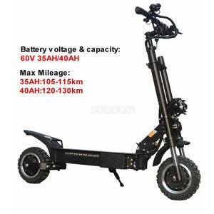 60V 35AH/40AH Double Drive 1600W*2 Off-road Electric Scooter Skateboard Foldable E Scooter 11 inch Wheel Max Mileage 120-130km