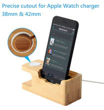 Load image into Gallery viewer, Discover iputy charging station usb charging stand bamboo wood mobile phone holder w 3 usb ports charging dock compatible apple watch38mm 42mm iphonex 8 8plus 7 7plus se 6s 6 other smartphone