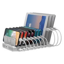 Load image into Gallery viewer, Great unitek phone organizer and charging station for multiple devices 10 port usb charging station dock with adjustable dividers and smart ic