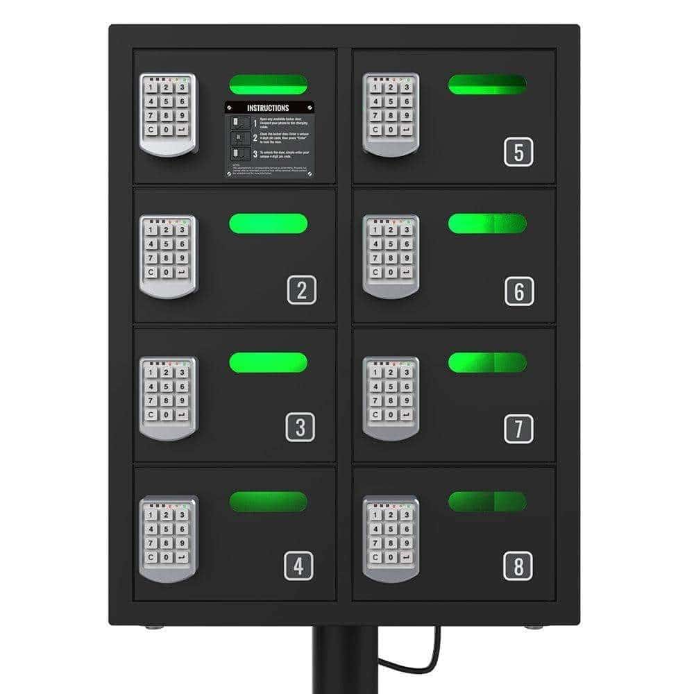 Top rated chargetech secure cell phone charging station locker w 8 digital combination locking bays multi port charging locker with universal charging tips included for all devices model pl8 black