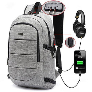 AMBOR Business waterproof Resistant Polyester Laptop Backpack with USB Charging Port and Lock &Headphone interface for College Student Work Men & Women,Fits Under 15.6-Inch Laptop Notebook