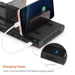 Buy now alxum usb charging station fast 120w 10 port phone docking station organizer with smart ic 2 quick charge 3 0 type c desktop charger dock for multi devices iphone samsung galaxy xiaomi ipad