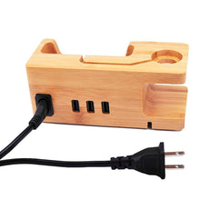 Load image into Gallery viewer, Discover the best iputy charging station usb charging stand bamboo wood mobile phone holder w 3 usb ports charging dock compatible apple watch38mm 42mm iphonex 8 8plus 7 7plus se 6s 6 other smartphone