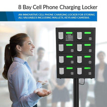 Load image into Gallery viewer, Amazon best chargetech secure cell phone charging station locker w 8 digital combination locking bays multi port charging locker with universal charging tips included for all devices model pl8 black
