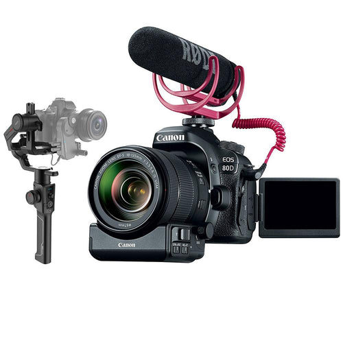 Canon EOS 80D DSLR Camera with 18-135mm Lens Video Creator Kit & Moza Air 2 3-Axis Gimbal Stabilizer Bundle