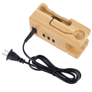 Budget friendly iputy charging station usb charging stand bamboo wood mobile phone holder w 3 usb ports charging dock compatible apple watch38mm 42mm iphonex 8 8plus 7 7plus se 6s 6 other smartphone