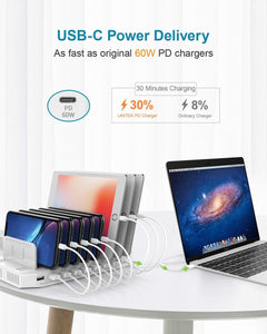 Great usb c pd charging stations unitek 160w 10 port usb quick charger dock power delivery compatible laptop macbook 2015 later pixel nintendo switch support 9 ipad upgraded adjustable dividers