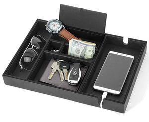 Try lifomenz co mens valet tray with charging station nightstand dresser organizer mens catchall tray for keys phone wallet coin jewelry sunglasses watch