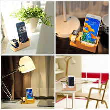 Load image into Gallery viewer, Buy iputy charging station usb charging stand bamboo wood mobile phone holder w 3 usb ports charging dock compatible apple watch38mm 42mm iphonex 8 8plus 7 7plus se 6s 6 other smartphone
