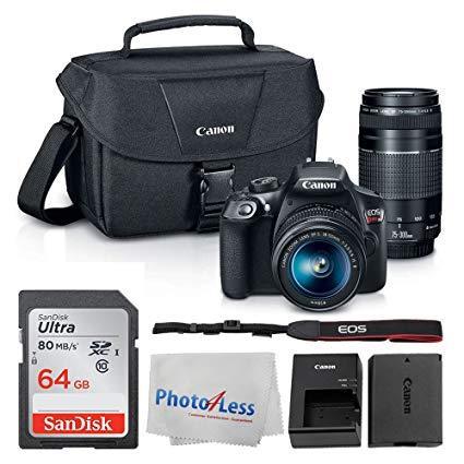 Canon EOS Rebel DSLR T6 Camera Body + Canon EF-S 18-55mm IS II Lens & EF 75-300mm III Lens + Canon EOS Shoulder Bag (Black) + SanDisk SDXC 64GB Memory Card + Cleaning Cloth + Ultimate Canon Bundle