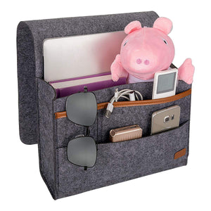 ECZO Bedside Caddy, Bed Caddy Storage Organizer Home Sofa Desk Felt Bedside Pocket with 3 Small Pockets for Organizing Tablet Pad Magazine Books Phone Chargers and More Gadget （Dark Grey