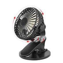 Load image into Gallery viewer, 360° Rotation Mini Fan Battery Operated/USB Rechargeable Clip on Fan for Baby Stroller/Gym/Office/Study