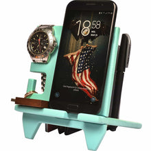 Load image into Gallery viewer, Amazon wood compact cell phone stand watch holder men device dock organizer mobile base nightstand charging docking station women accessory wooden storagebed side caddy teen valet happy birthday gift